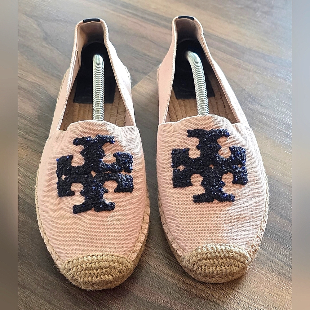 Tory Burch Elisa Logo Canvas Espadrille Flats – Pink – Women’s Size 7.5